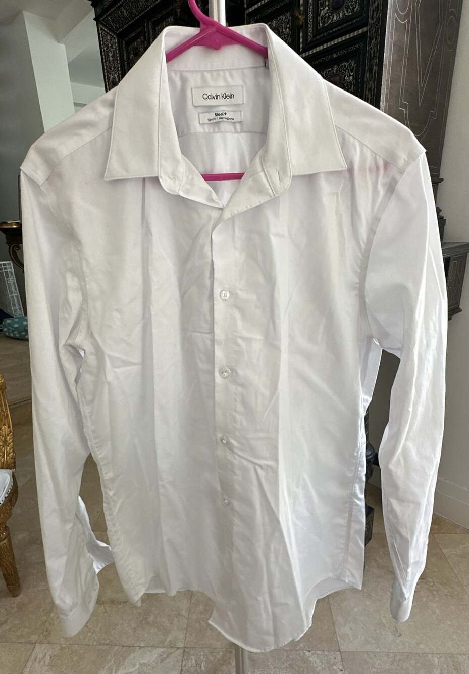 Calvin Klein Steel+ Slim Fit Herringbone Dress Shirt White